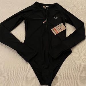 NWT Ocean Pacific Black Long Sleeve Zipper w/ Thong back Swimsuit SZ S